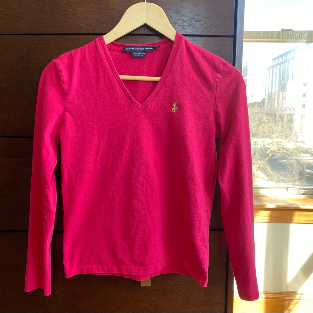 Ralph Lauren Sport Pink Vneck Embroidered Top XS